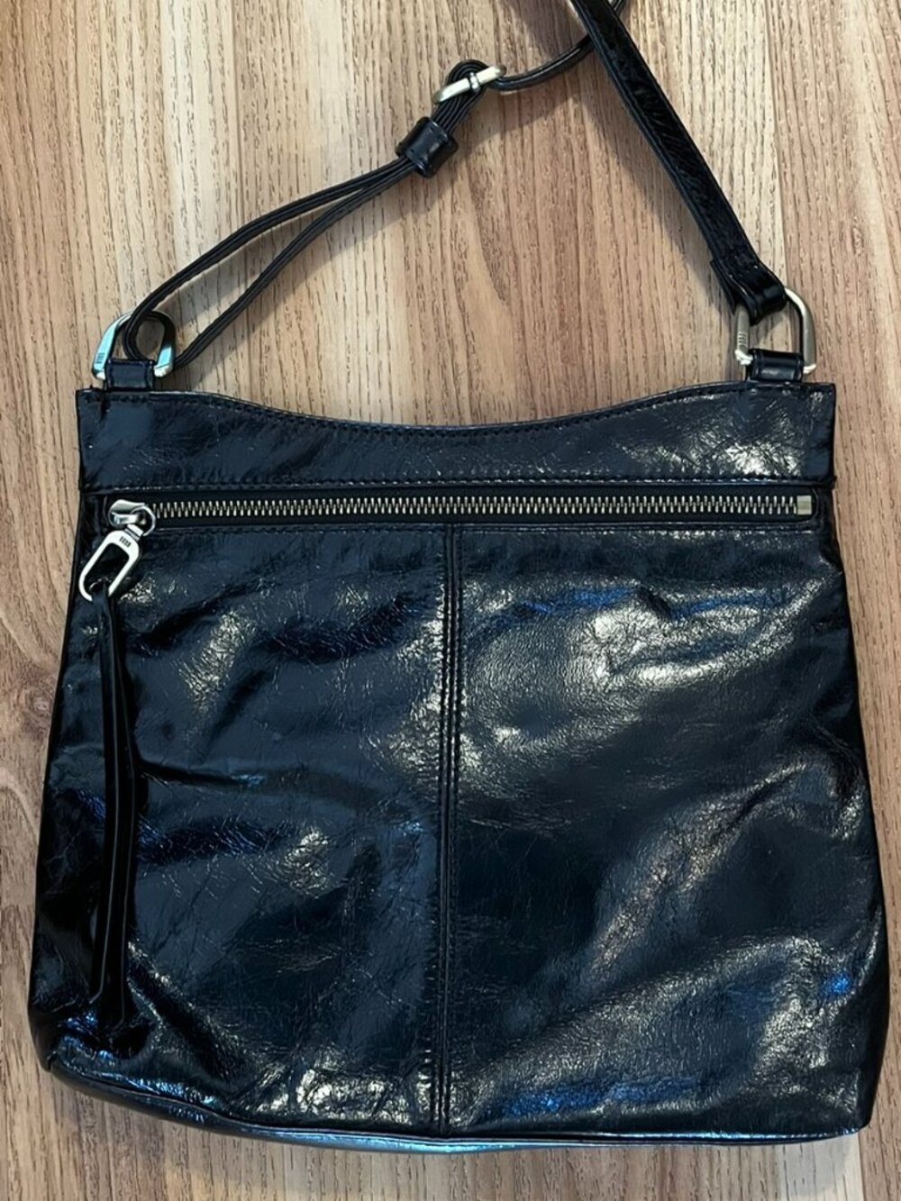 Hobo Black Cambel Polished Leather Light-Weight Festival Crossbody Hobo Bag